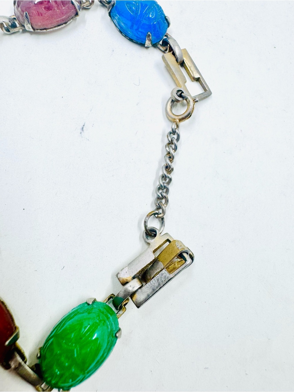 Vintage Scarab Link Bracelet Colorful Stones - Picture 4 of 5